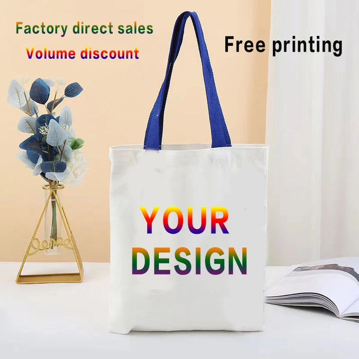 Custom Printed Logo Canvas Tote Bag Thickened 3D Linen Shopping Bag Eco-Friendly Wholesale Customizable Handbag