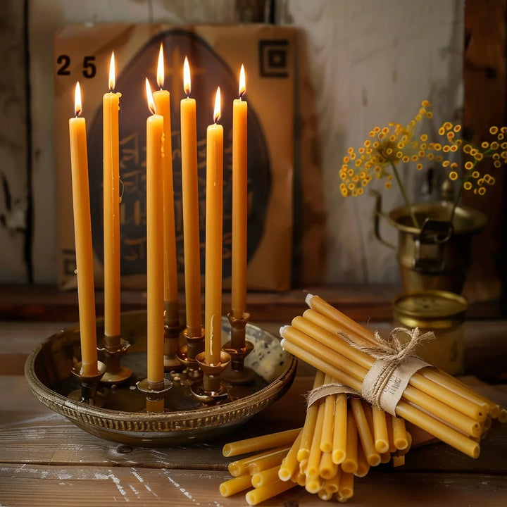 25PCS Natural Beeswax Hanukkah Candles – Thin Tapered, Unscented Honey Wax for Rituals & Celebrations
