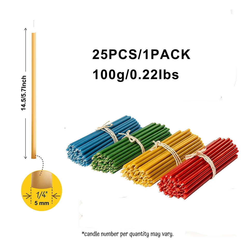 25PCS Natural Beeswax Hanukkah Candles – Thin Tapered, Unscented Honey Wax for Rituals & Celebrations
