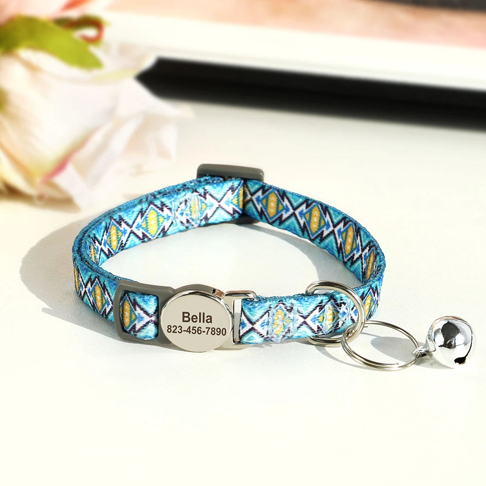 Personalized Cat Collar – Adjustable with Bell & Engraved ID Tag