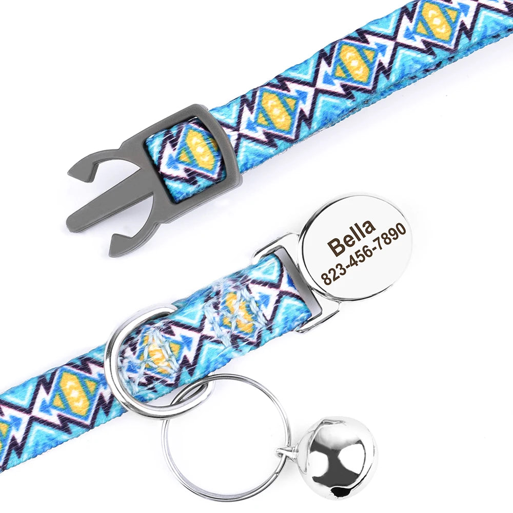Personalized Cat Collar – Adjustable with Bell & Engraved ID Tag