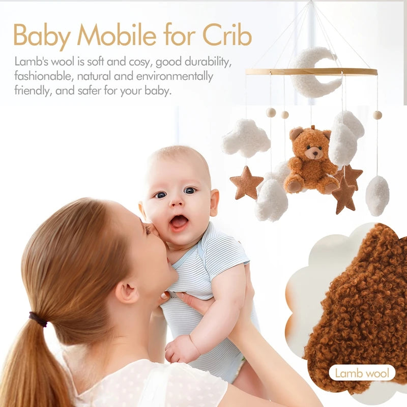Cartoon Bear Crib Mobile – Soft Felt Music Bell for Newborns