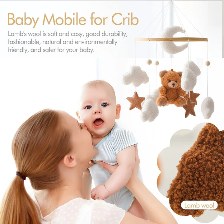 Cartoon Bear Crib Mobile – Soft Felt Music Bell for Newborns