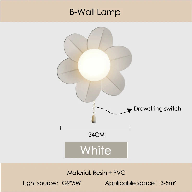 Petal Flower Wall Lamps for Children's Room Princess Bedroom Girl's Bedside Light Romantic LED Glass Flower Design Nursery Lighting