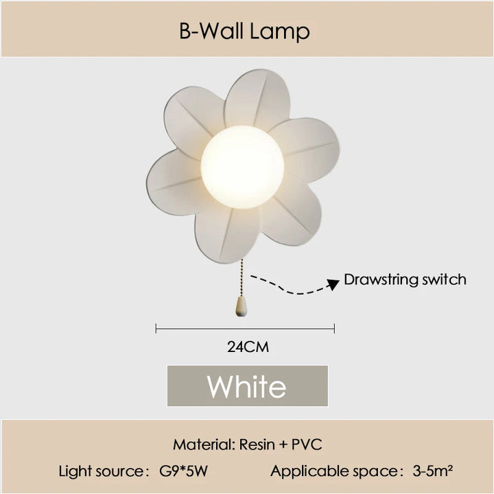 Petal Flower Wall Lamps for Children's Room Princess Bedroom Girl's Bedside Light Romantic LED Glass Flower Design Nursery Lighting