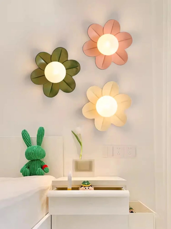 Petal Flower Wall Lamps for Children's Room Princess Bedroom Girl's Bedside Light Romantic LED Glass Flower Design Nursery Lighting
