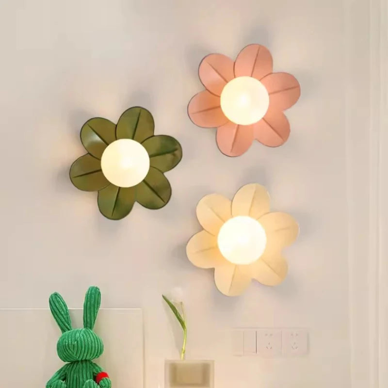 Petal Flower Wall Lamps for Children's Room Princess Bedroom Girl's Bedside Light Romantic LED Glass Flower Design Nursery Lighting