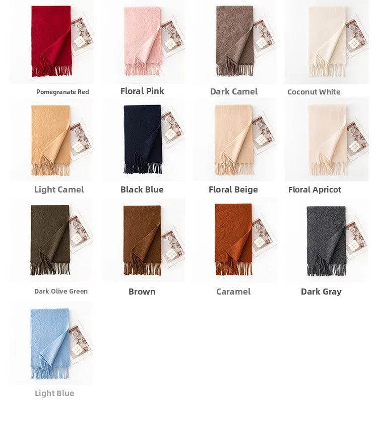 Ladies 100% Pure Wool Scarf Versatile Simple Design Warm Solid Color Shawl for Autumn Winter Commute