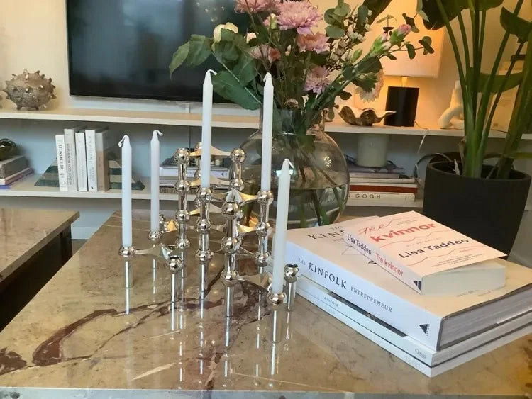 Nordic Silver Metal Molecular Structure Candle Holder Modern Style Stainless Steel Candelabra Living Room Centerpiece Decoration Gift