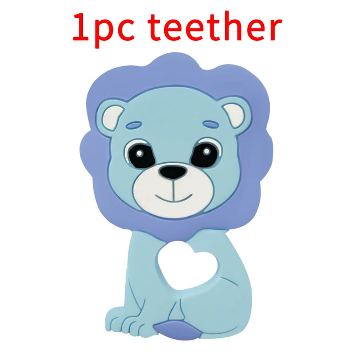 Lion Baby Teether Set – 1/3/10pcs Silicone Beads & Pacifier Chain