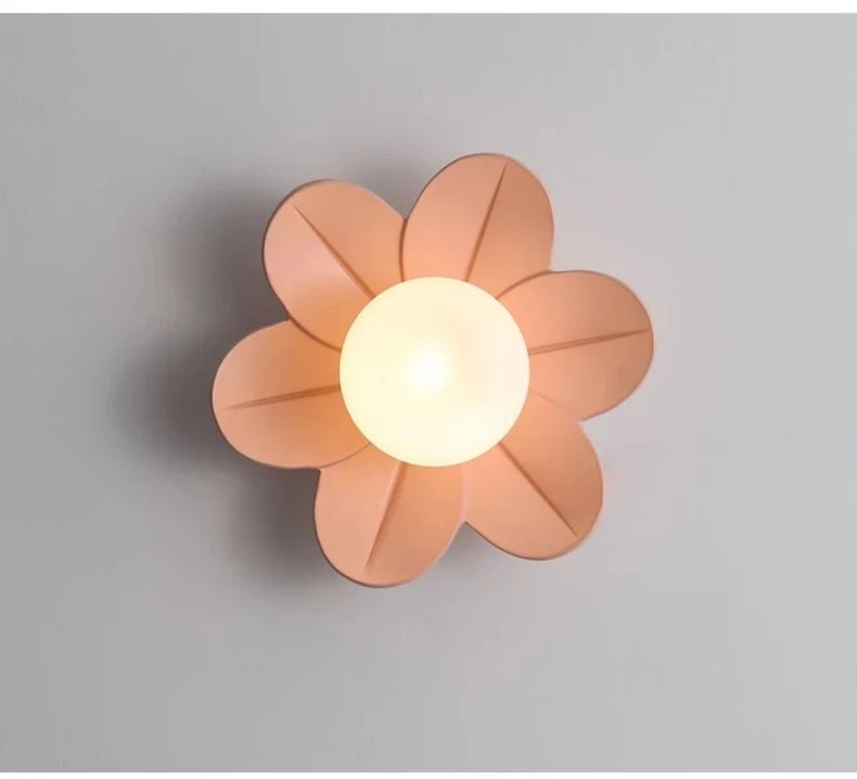 Petal Flower Wall Lamps for Children's Room Princess Bedroom Girl's Bedside Light Romantic LED Glass Flower Design Nursery Lighting