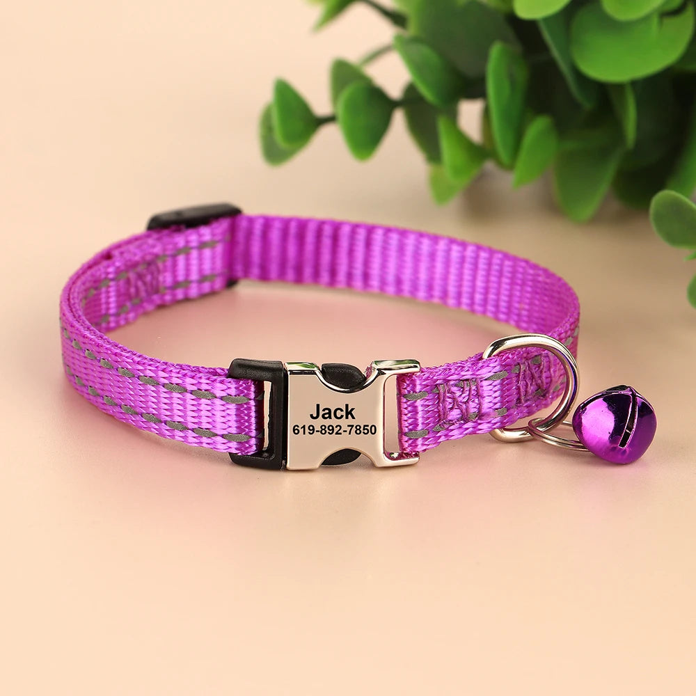 Personalized Cat Collar – Adjustable with Bell & Engraved ID Tag