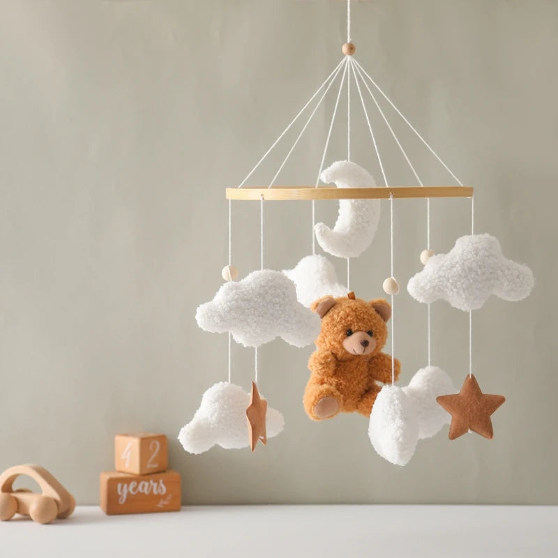 Cartoon Bear Crib Mobile – Soft Felt Music Bell for Newborns