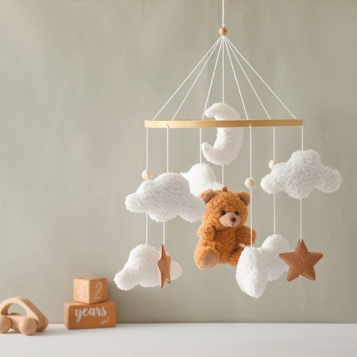 Cartoon Bear Crib Mobile – Soft Felt Music Bell for Newborns