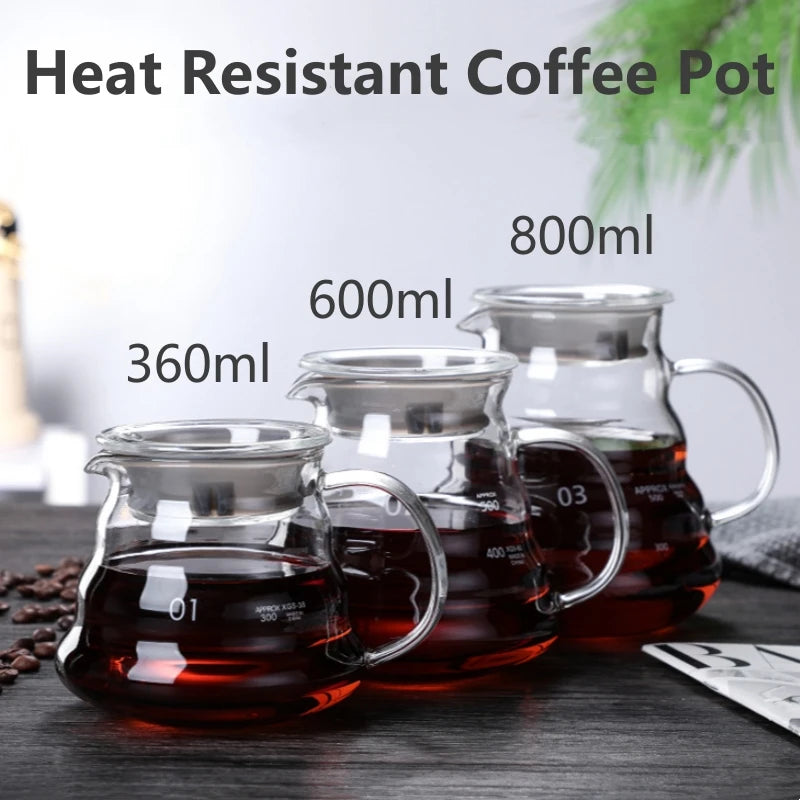 Heat Resistant Clear Glass Coffee Pot 360/600/800ml with Lid Pour over Espresso Maker Sharing Kettle Espresso Maker Accessories