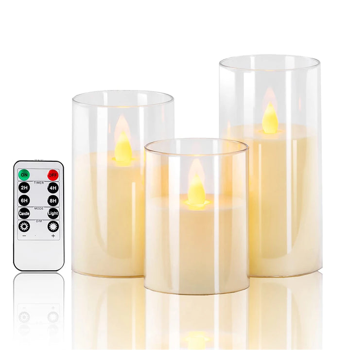 LED Acrylic Candle Set – Remote-Controlled Flameless Lights with Timer for Christmas & Weddings