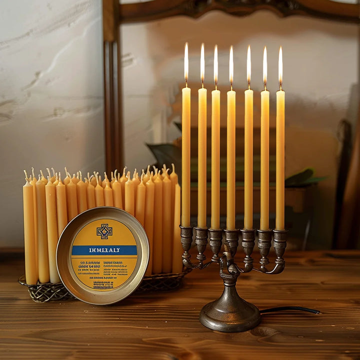 25PCS Natural Beeswax Hanukkah Candles – Thin Tapered, Unscented Honey Wax for Rituals & Celebrations