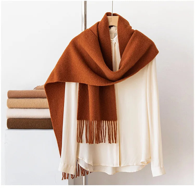 Ladies 100% Pure Wool Scarf Versatile Simple Design Warm Solid Color Shawl for Autumn Winter Commute