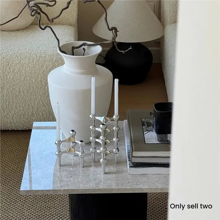 Nordic silver metal candle holder