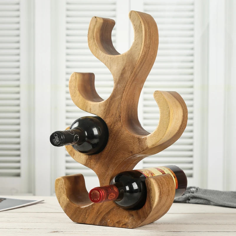 Sleek and Chic Looking Living Room Furniture Solid Wooden Tree Coral Shape Wine Racks Countertop