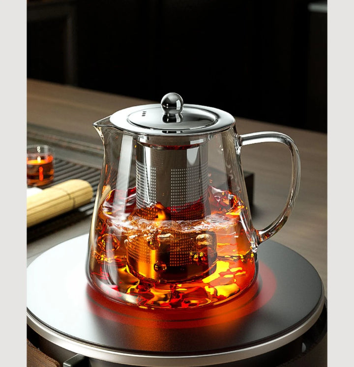 Heat Resistant Glass Teapot 401-500ml with Stainless Steel Tea Strainer Infuser Kung Fu Tea Set for Puer Oolong Flower Kettle